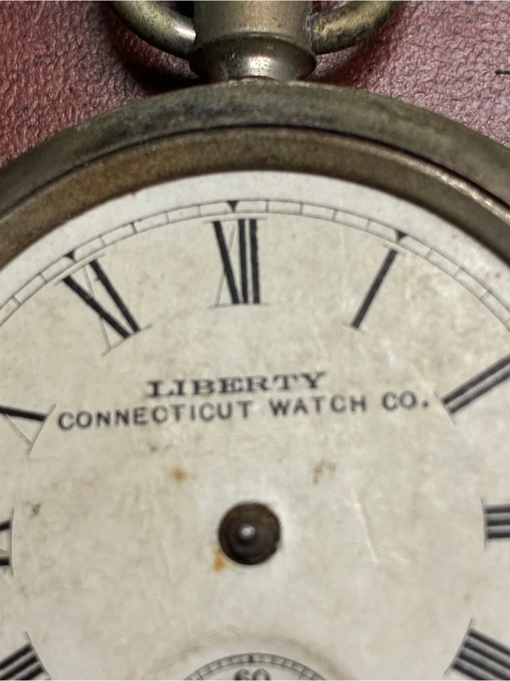 Antique Liberty Connecticut Watch Co. Pocket Watch Runs But No hands For Parts